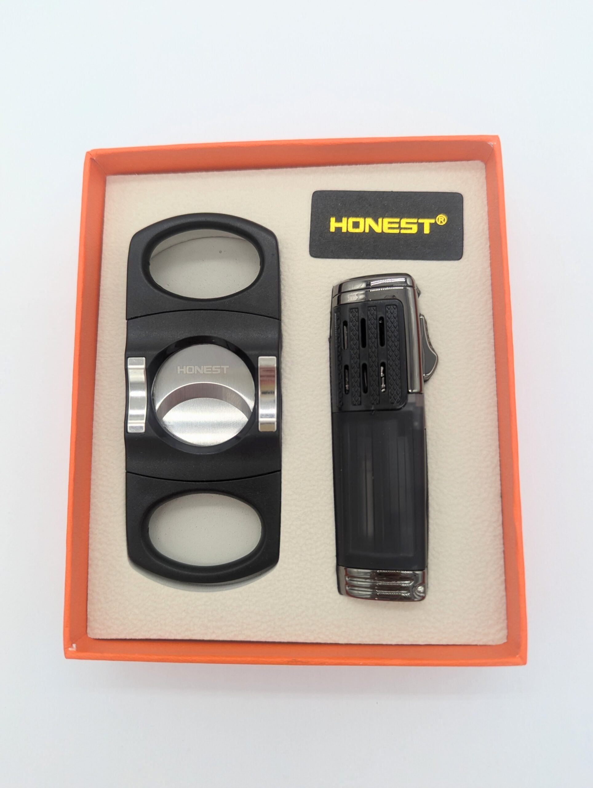 MT466 Honest Lighter And Cigar Cutter Set - Black And Round